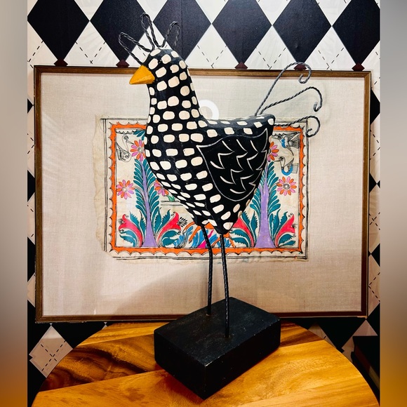 Tall Hand-Carved Wooden Polka Dot Chicken Sculpture Folk Art Whimsy Modern Flair - Picture 12 of 12